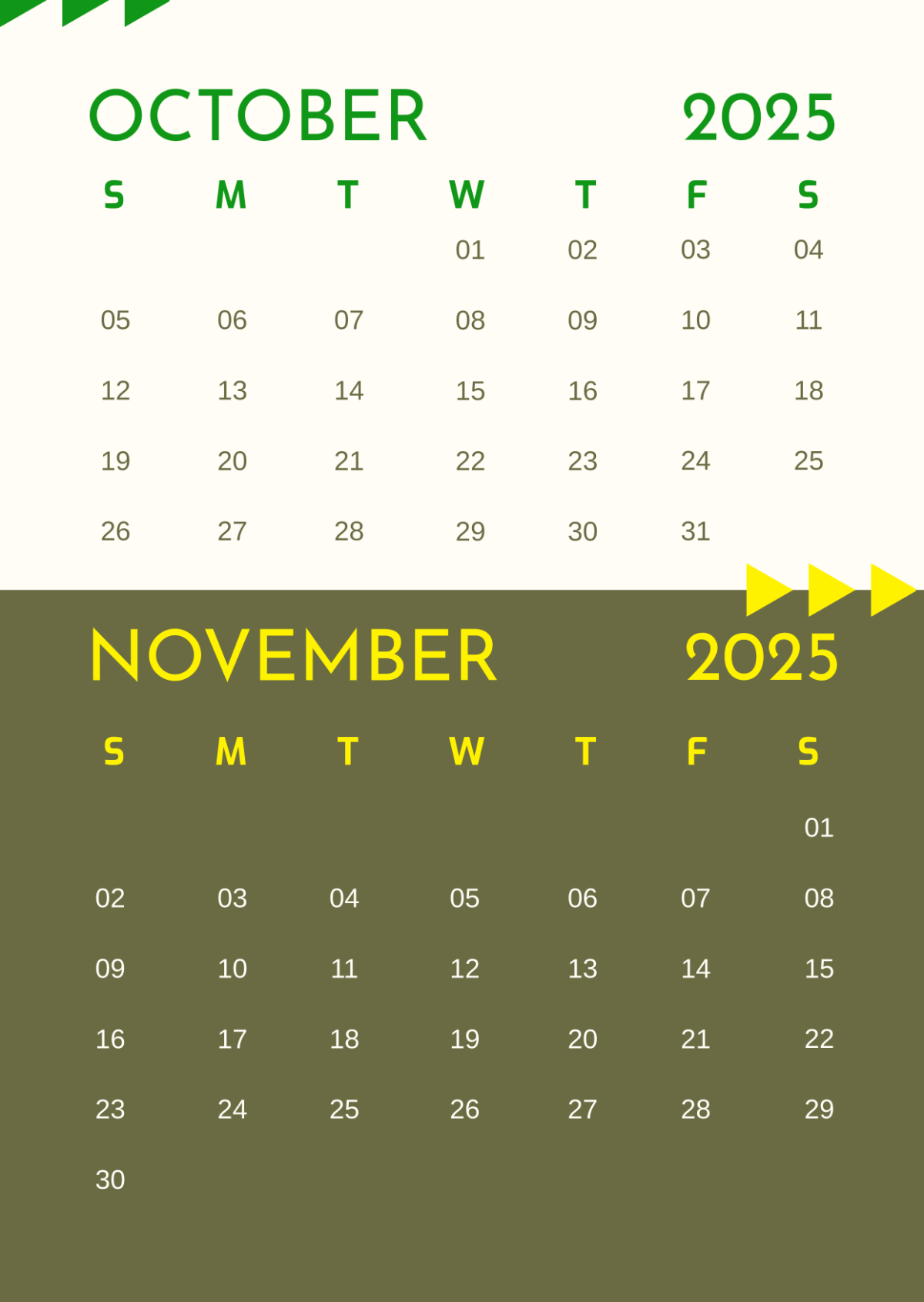 October November 2025 Calendar