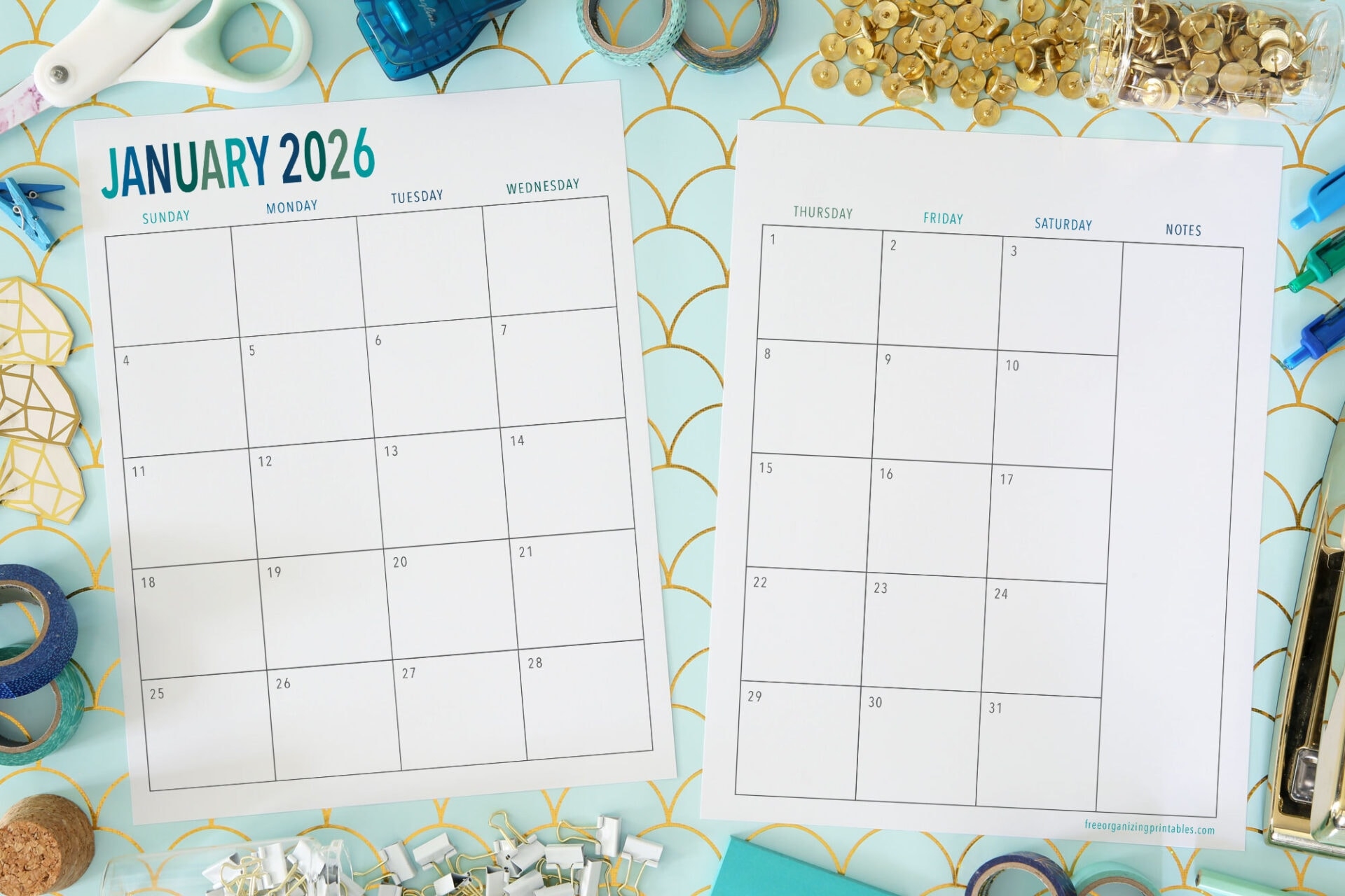 Printable Two Page Monthly Calendar 2026
