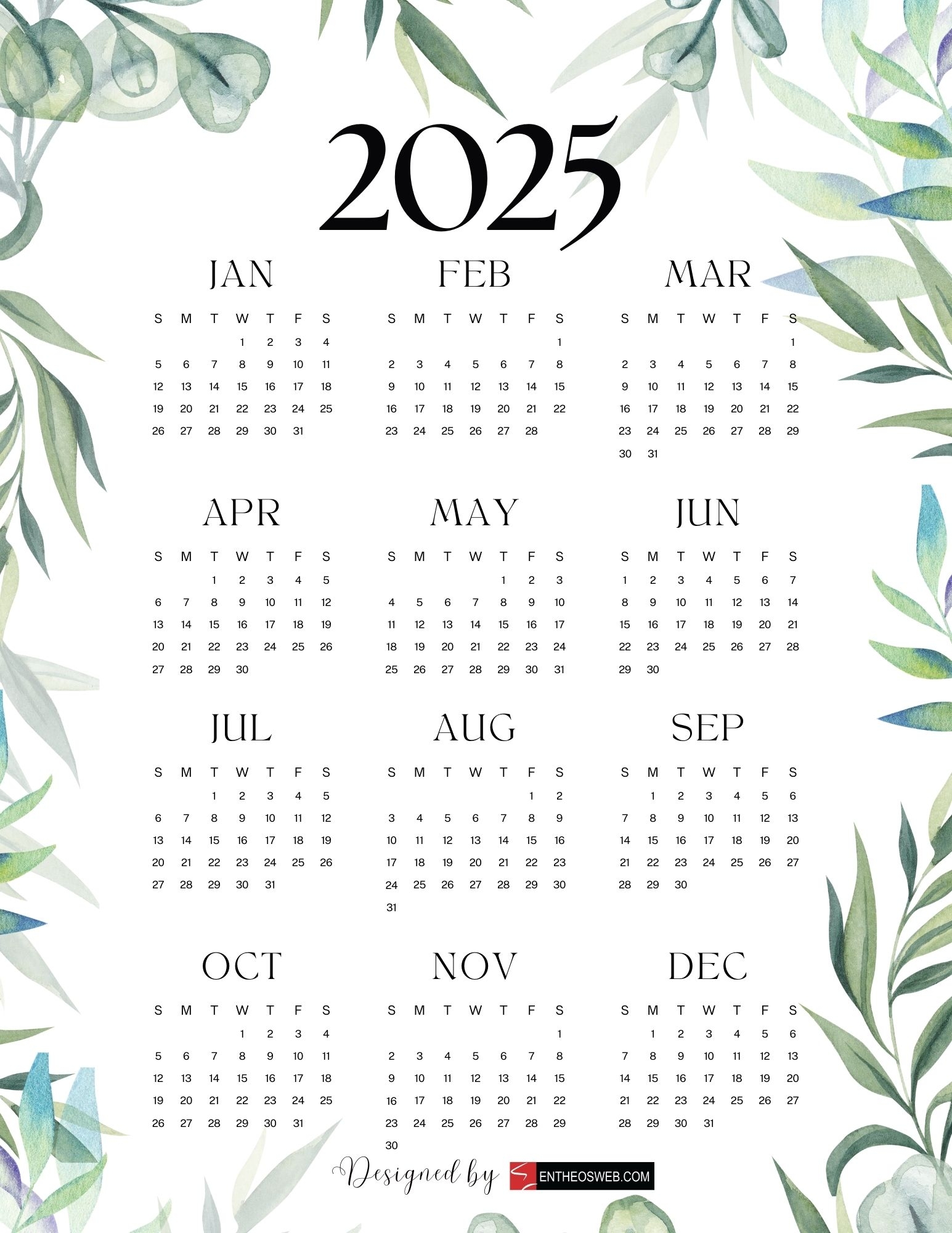 Free Printable 2025 Calendars Free Printable 2025 Calendars EntheosWeb