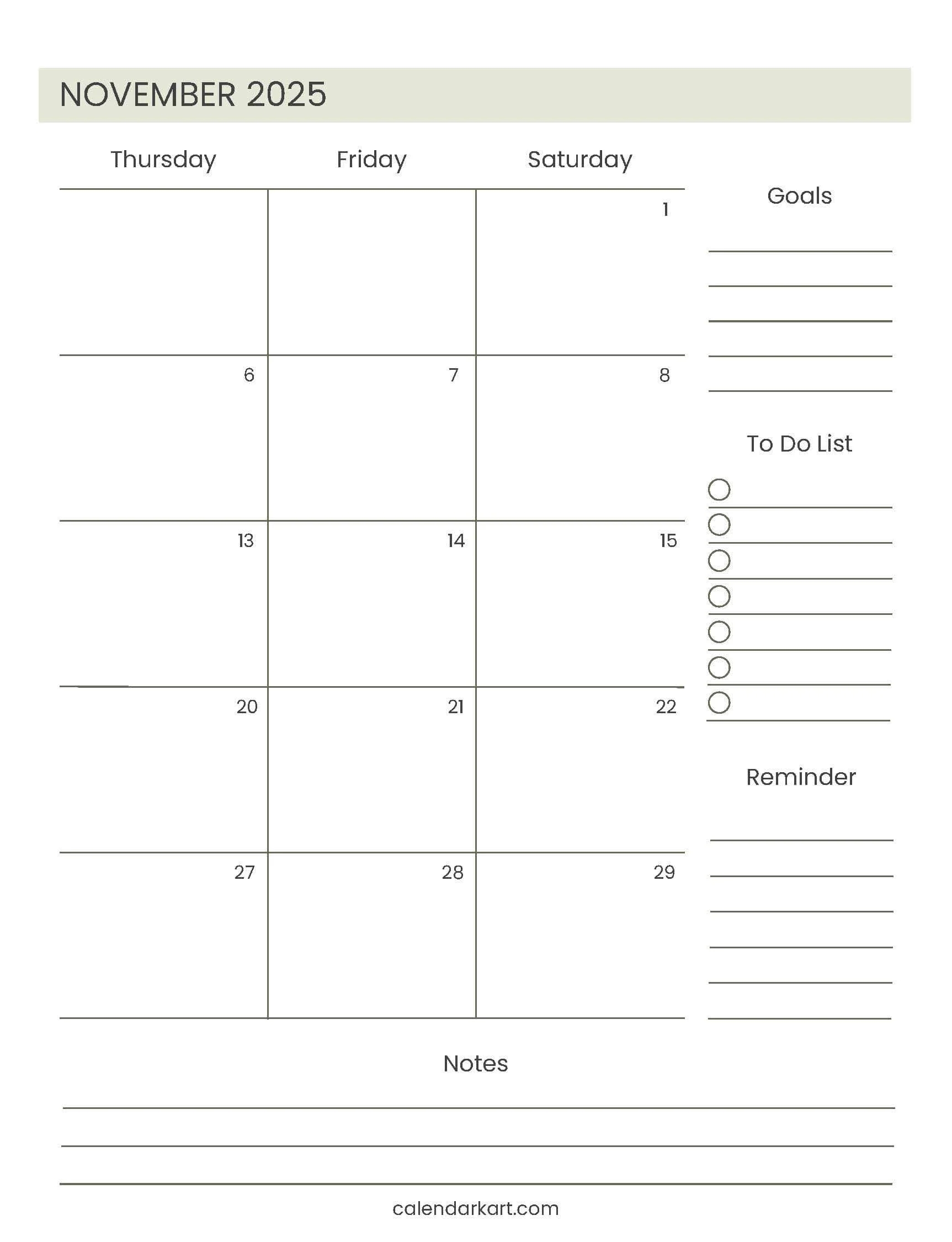 Free Printable Monthly Calendar November 2025