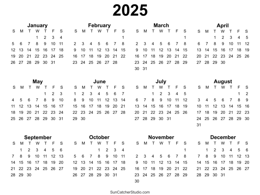 Free Printable 2025 Yearly Calendar Free Printables Monograms Design Tools Patterns DIY Projects