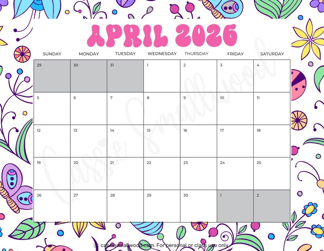 Free 2026 Printable Monthly Calendar