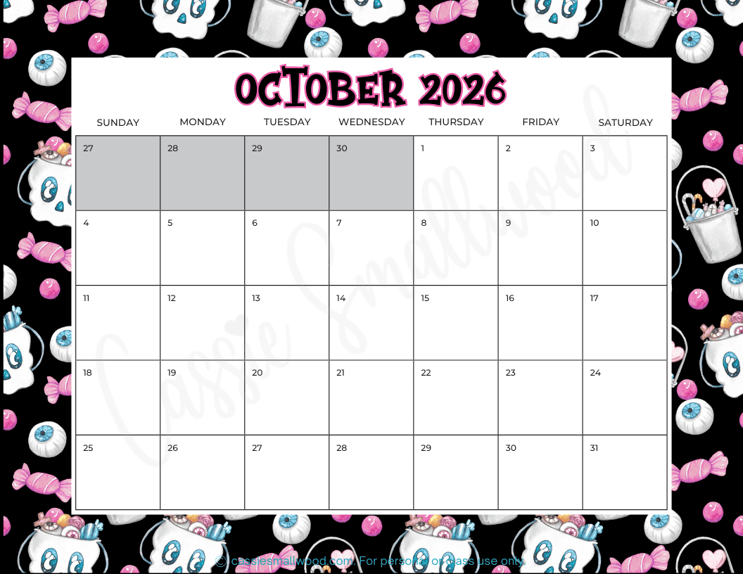 Halloween 2026 Printable Calendar