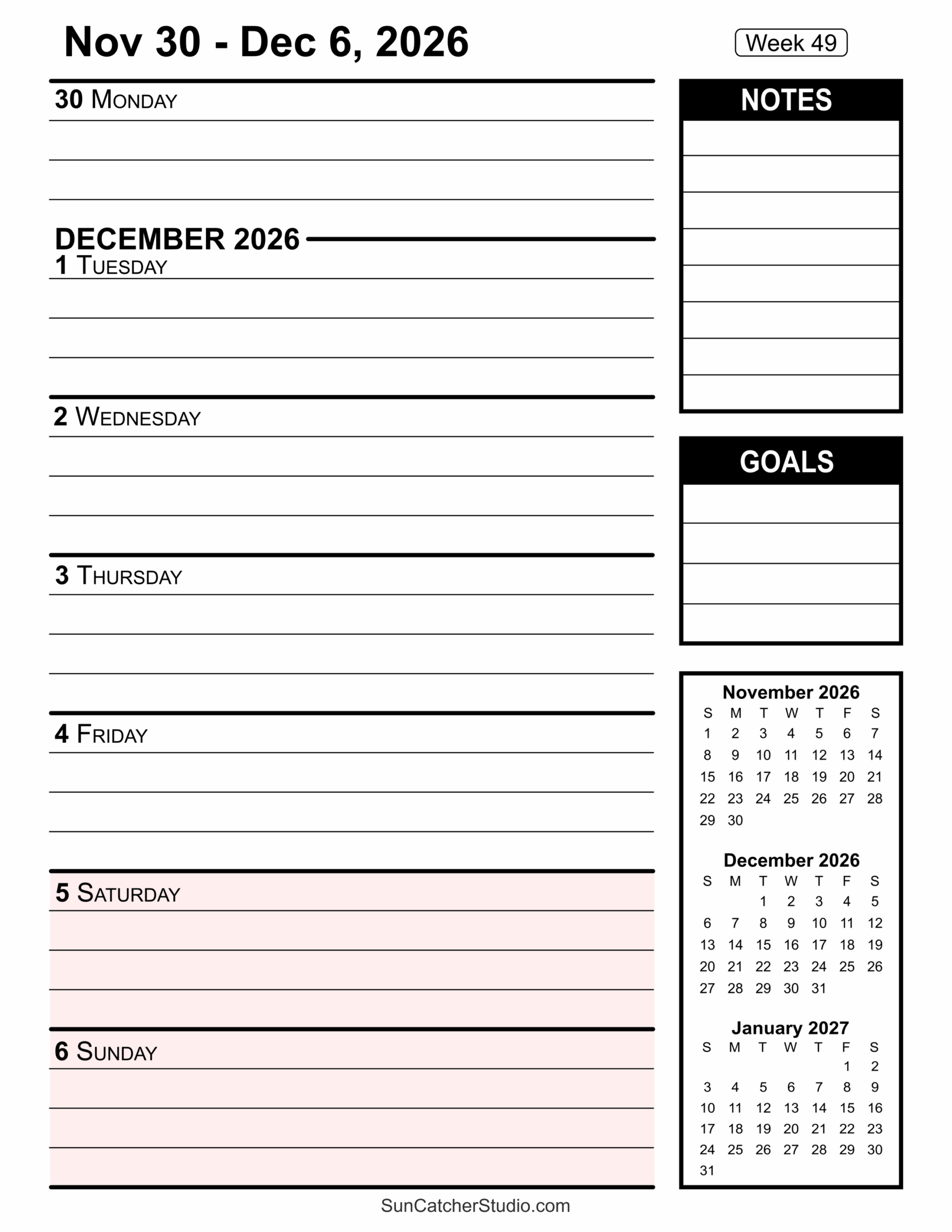 Free Printable Weekly Calendar Templates 2026