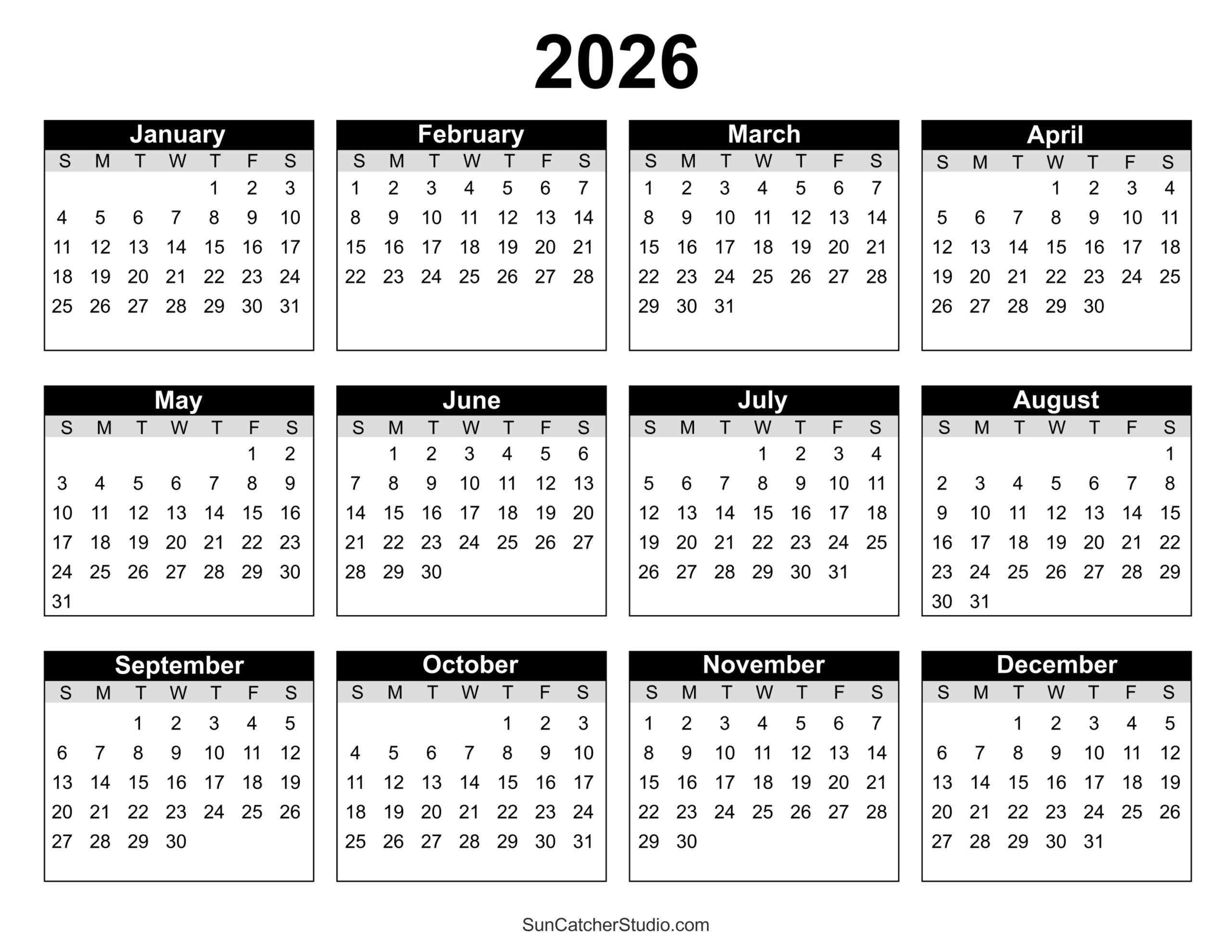 Large Print 2026 Printable Calendar