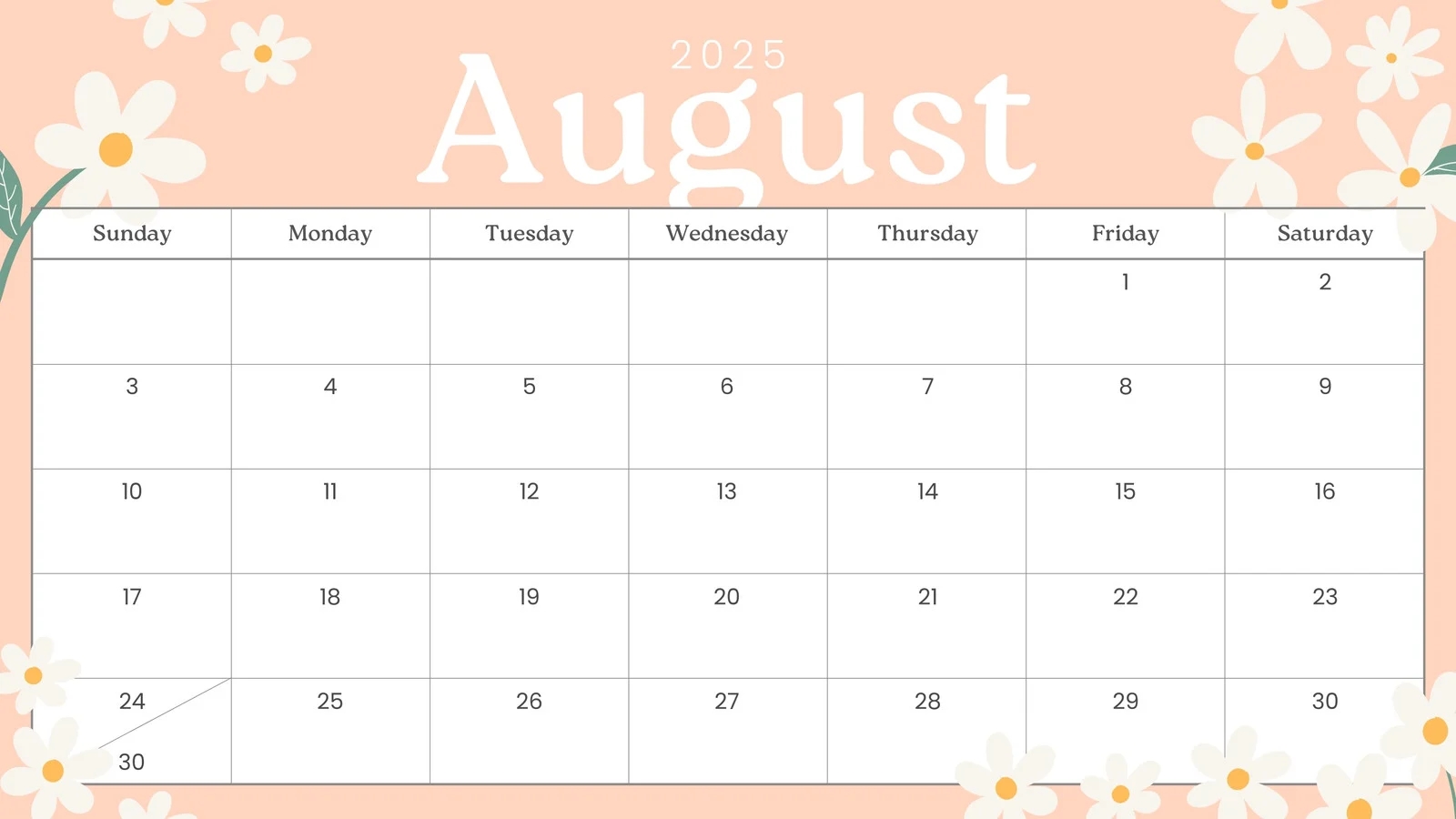 August September Calendar 2025