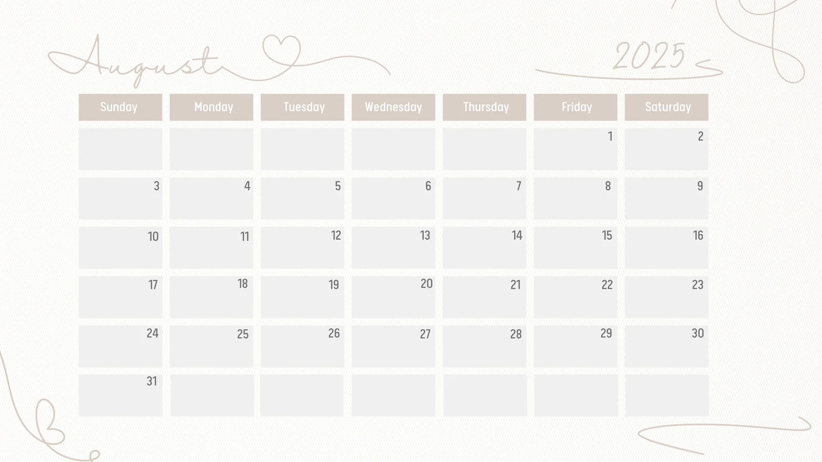 August And September Calendar 2025