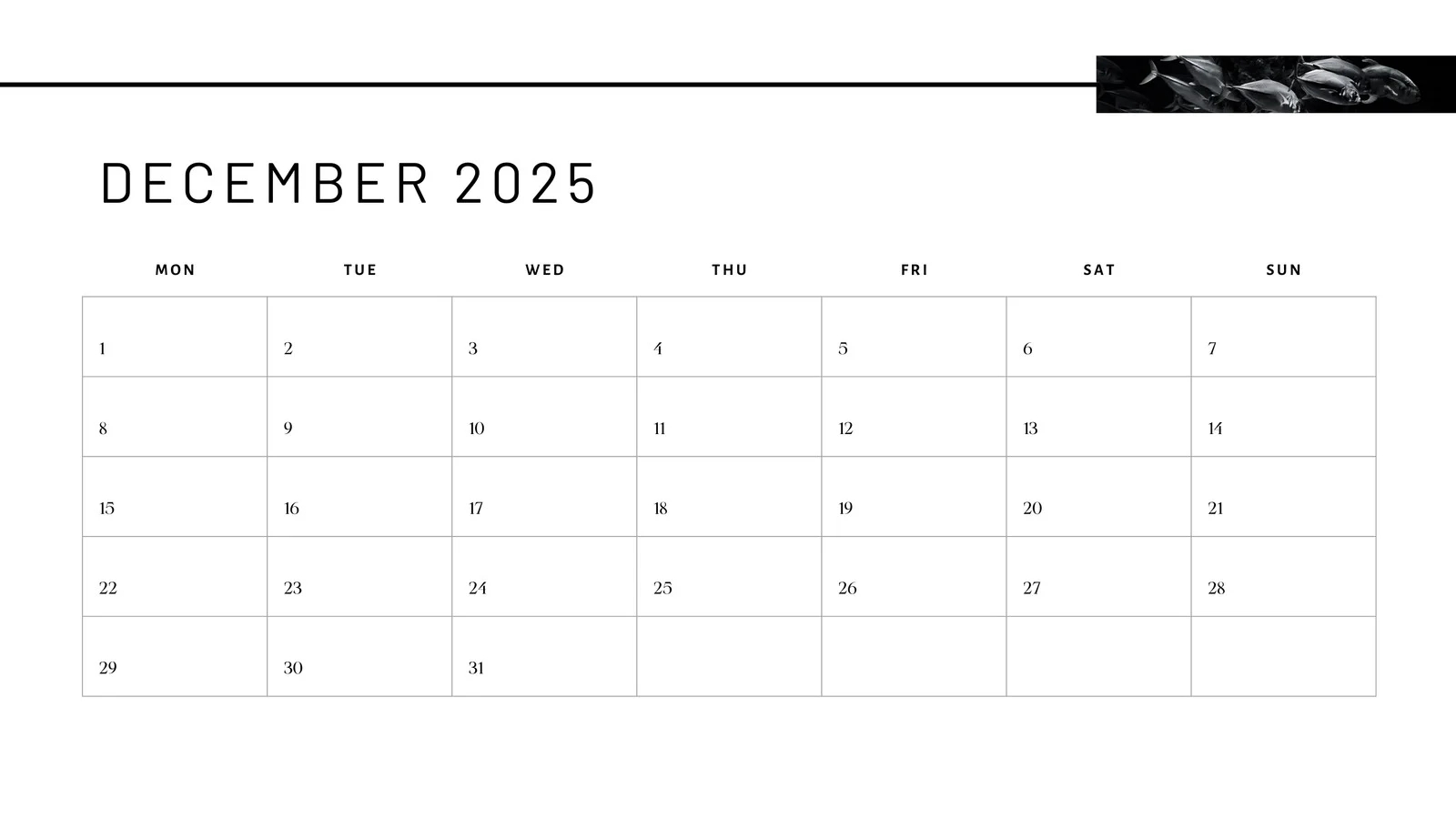 December Blank Calendar 2025