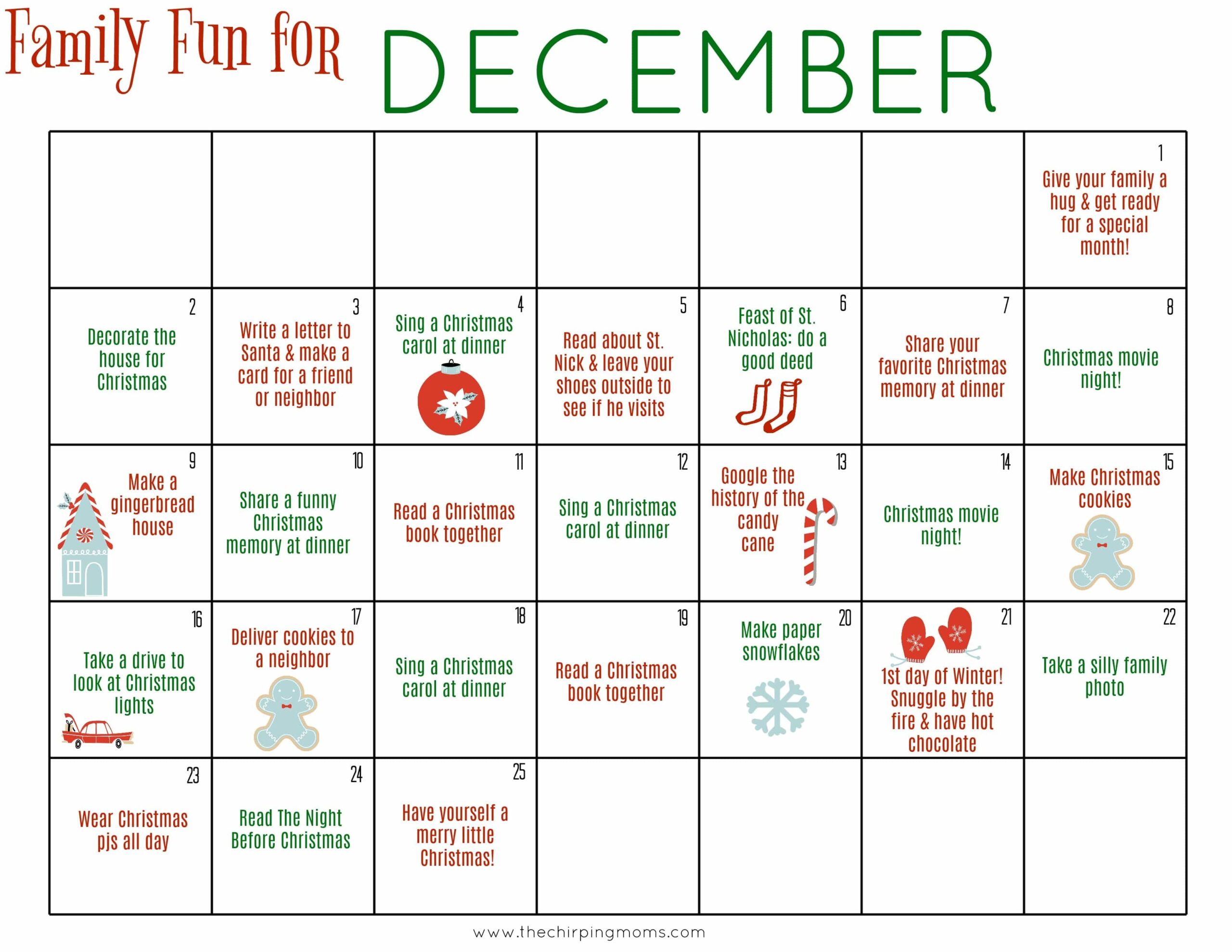 Free Printable December Calendar