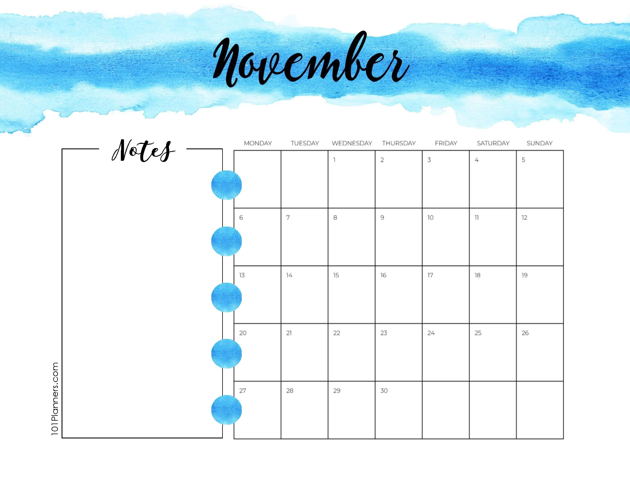 Printable Monthly Calendar November 2025
