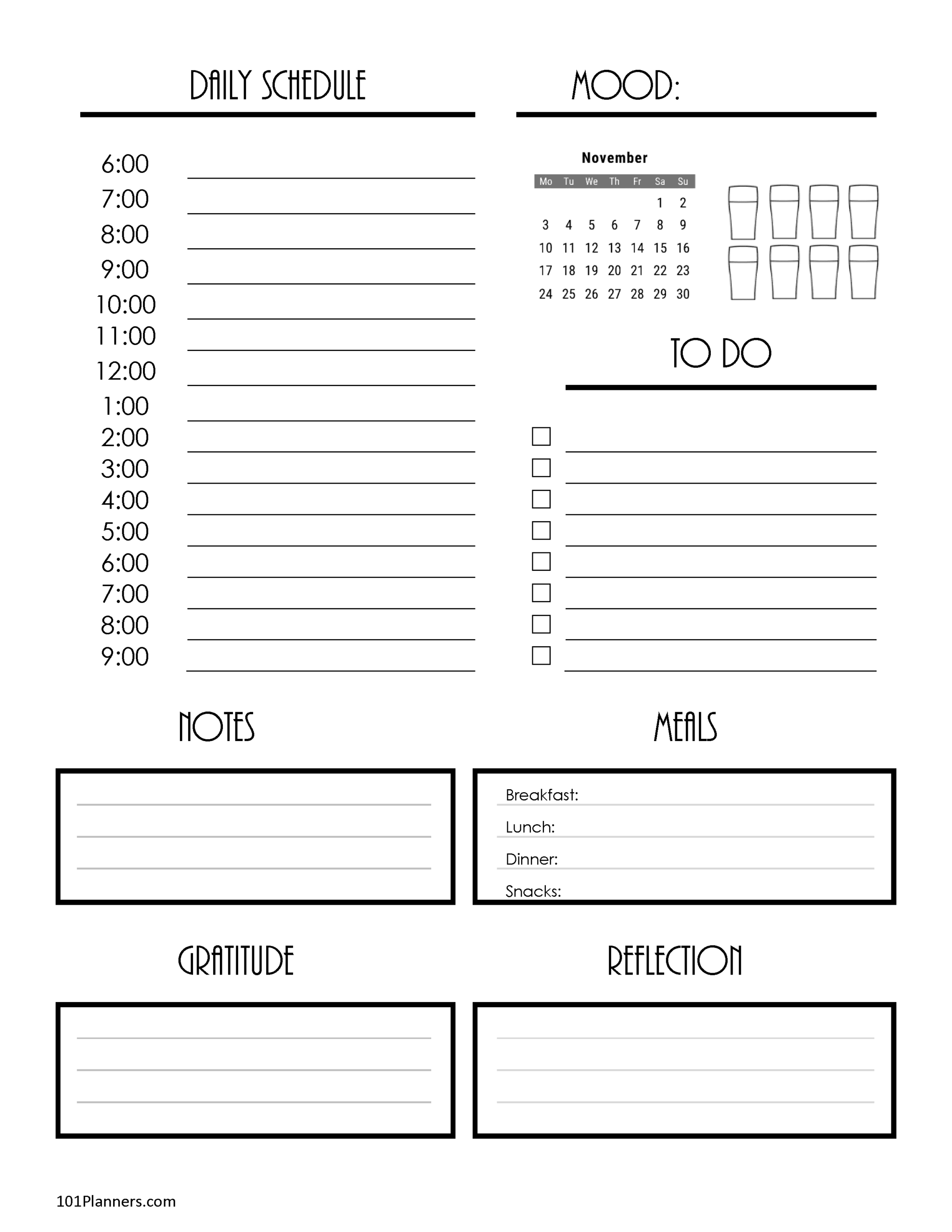 Blank November 2025 Thanksgiving Calendar