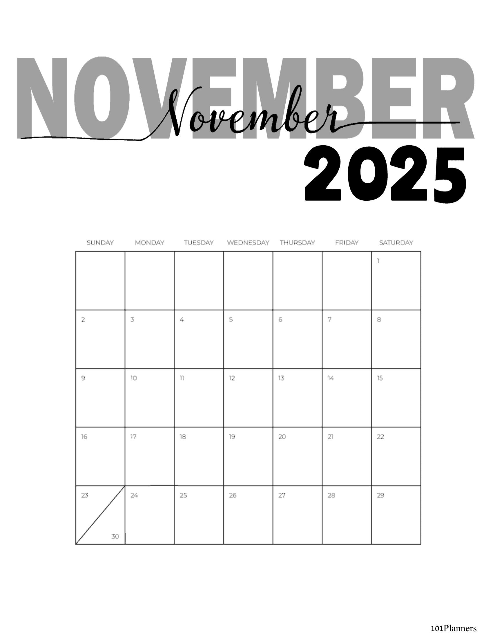 Free Printable November 2025 Calendar Customize Online