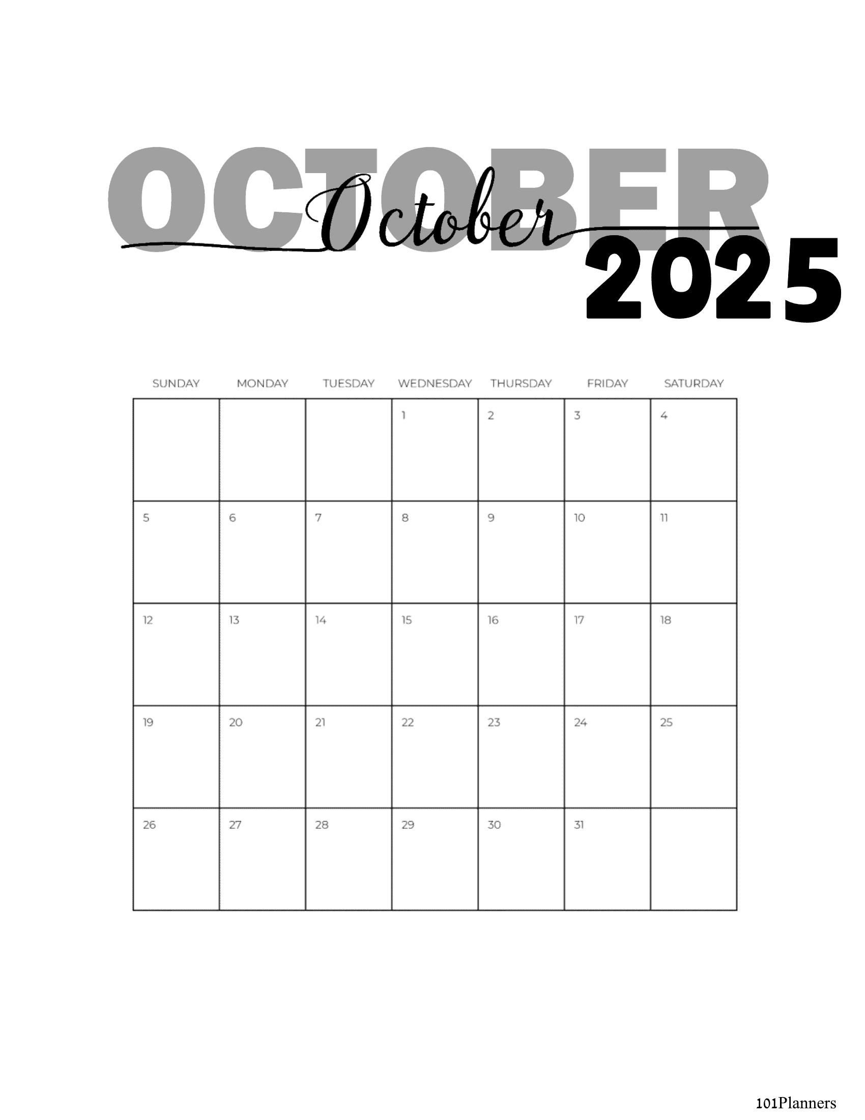 October 2025 Calendar With Notes