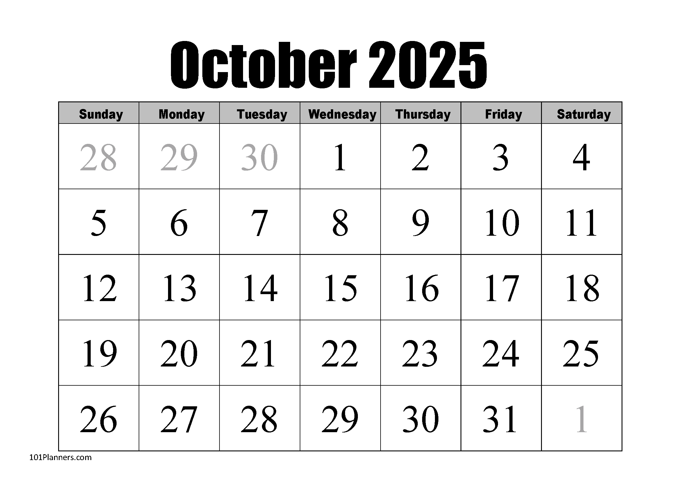 Free Printable October 2025 Calendar Customize Online