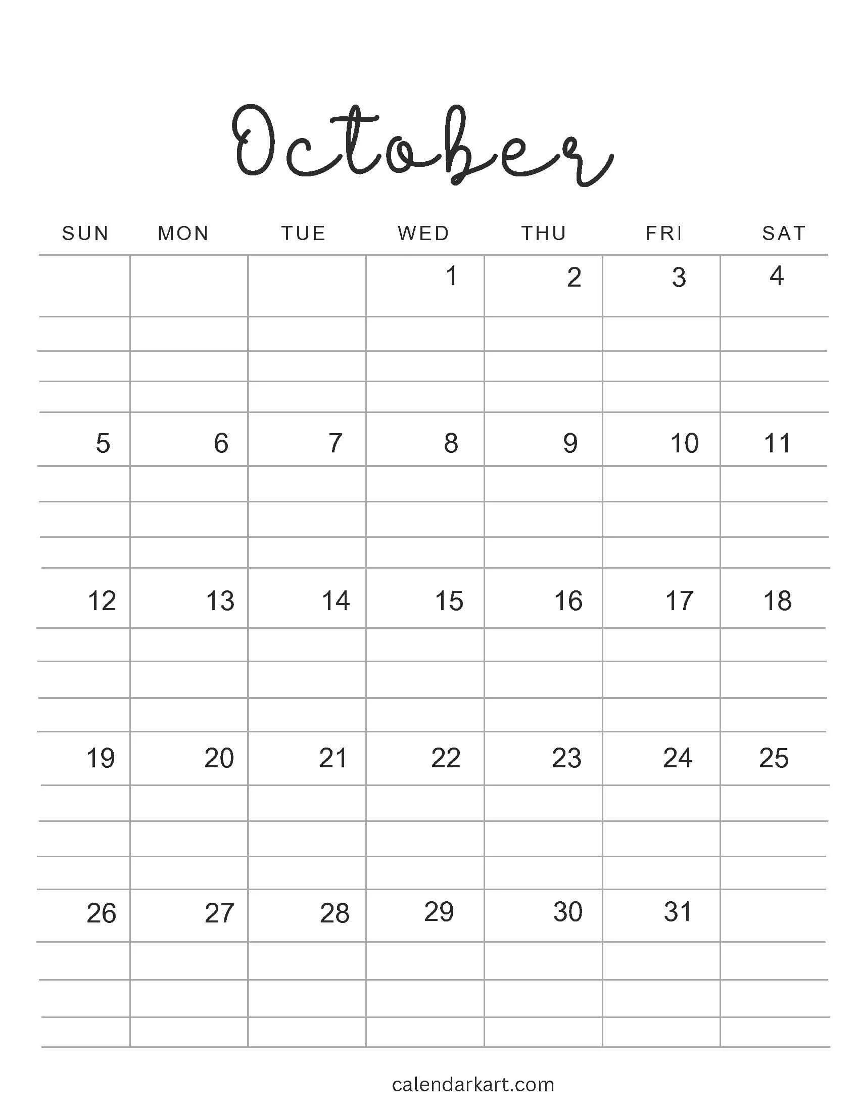 Free Printable October 2025 Calendars Calendarkart