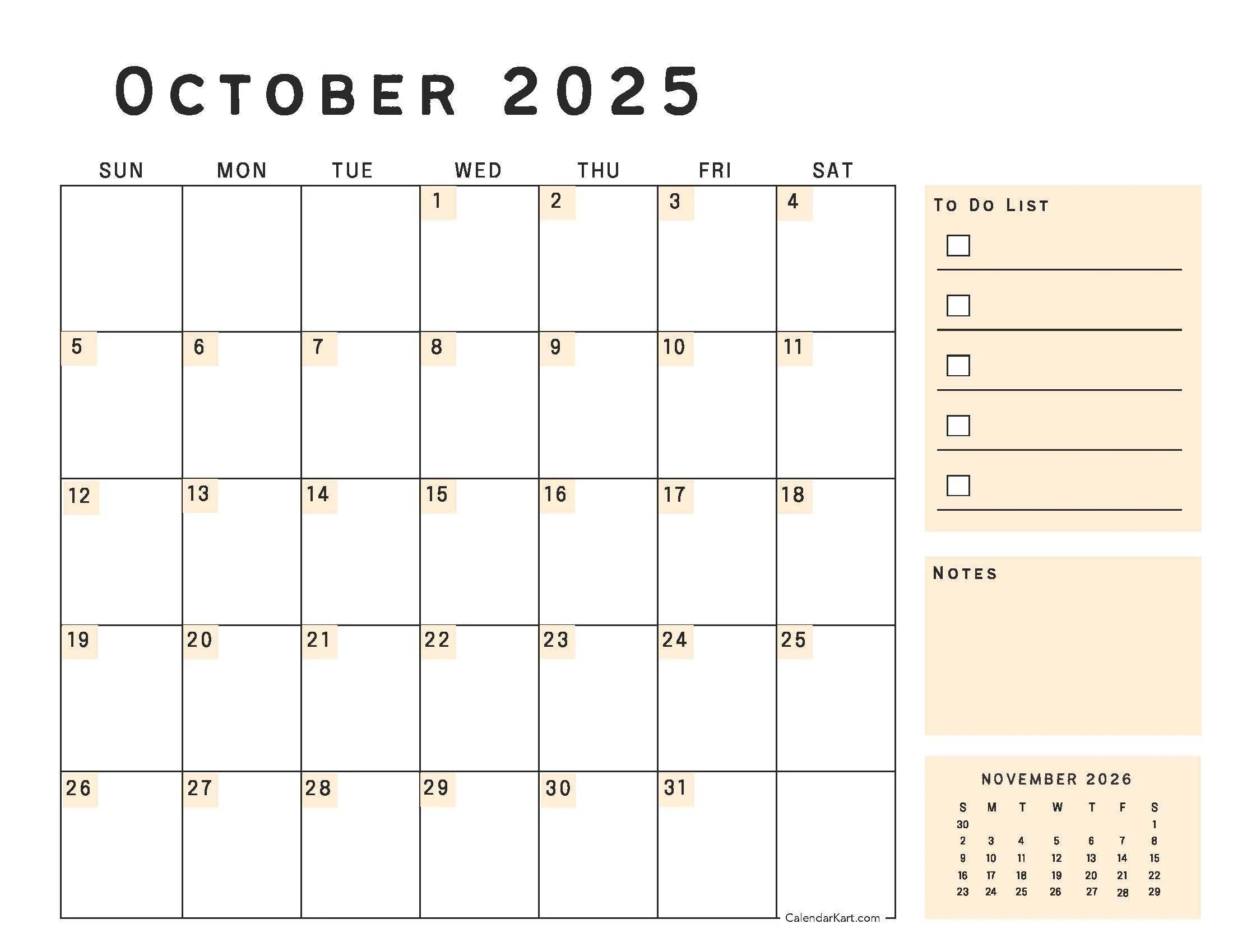 Free Printable October 2025 Calendars Calendarkart