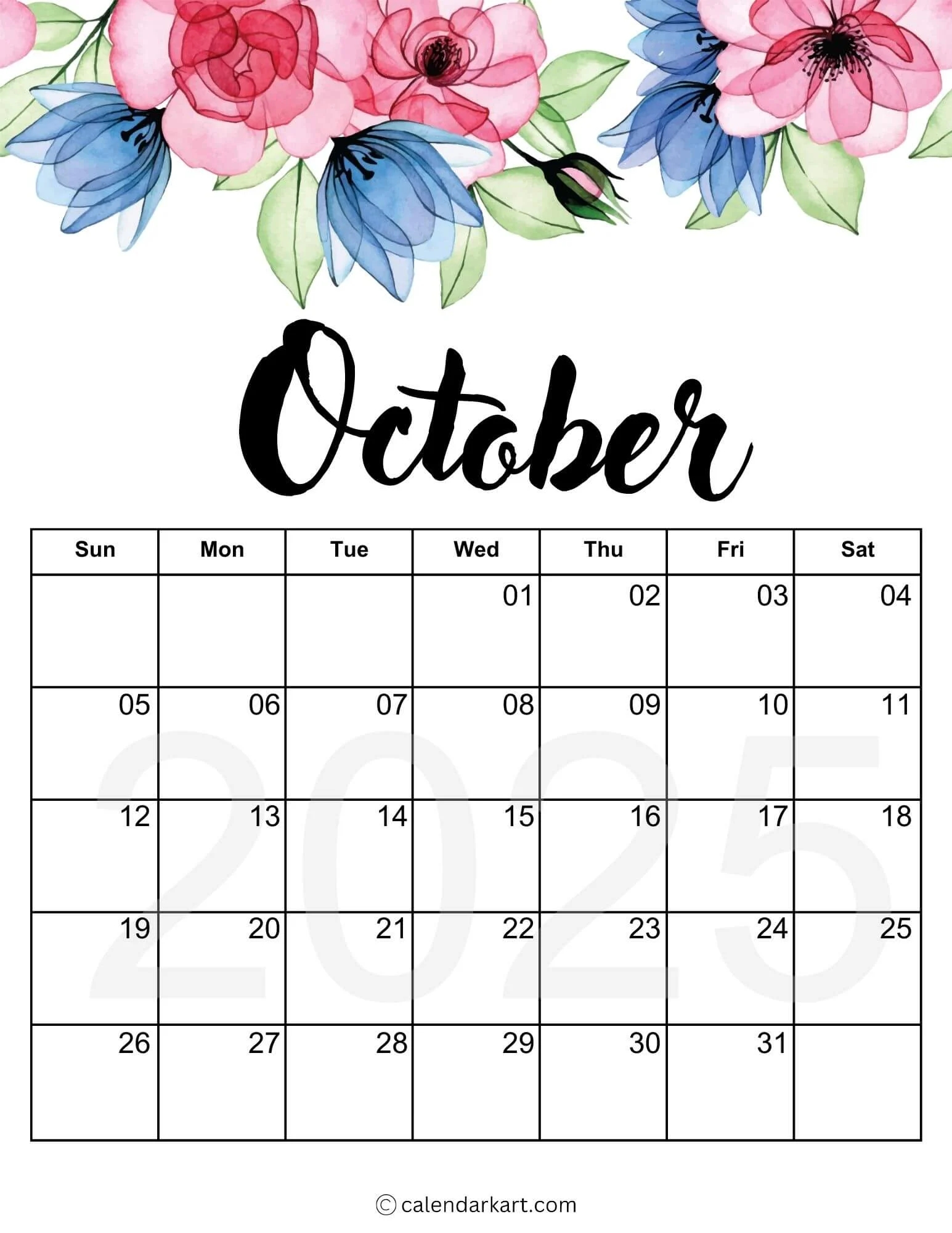 Free Printable October 2025 Calendars Calendarkart