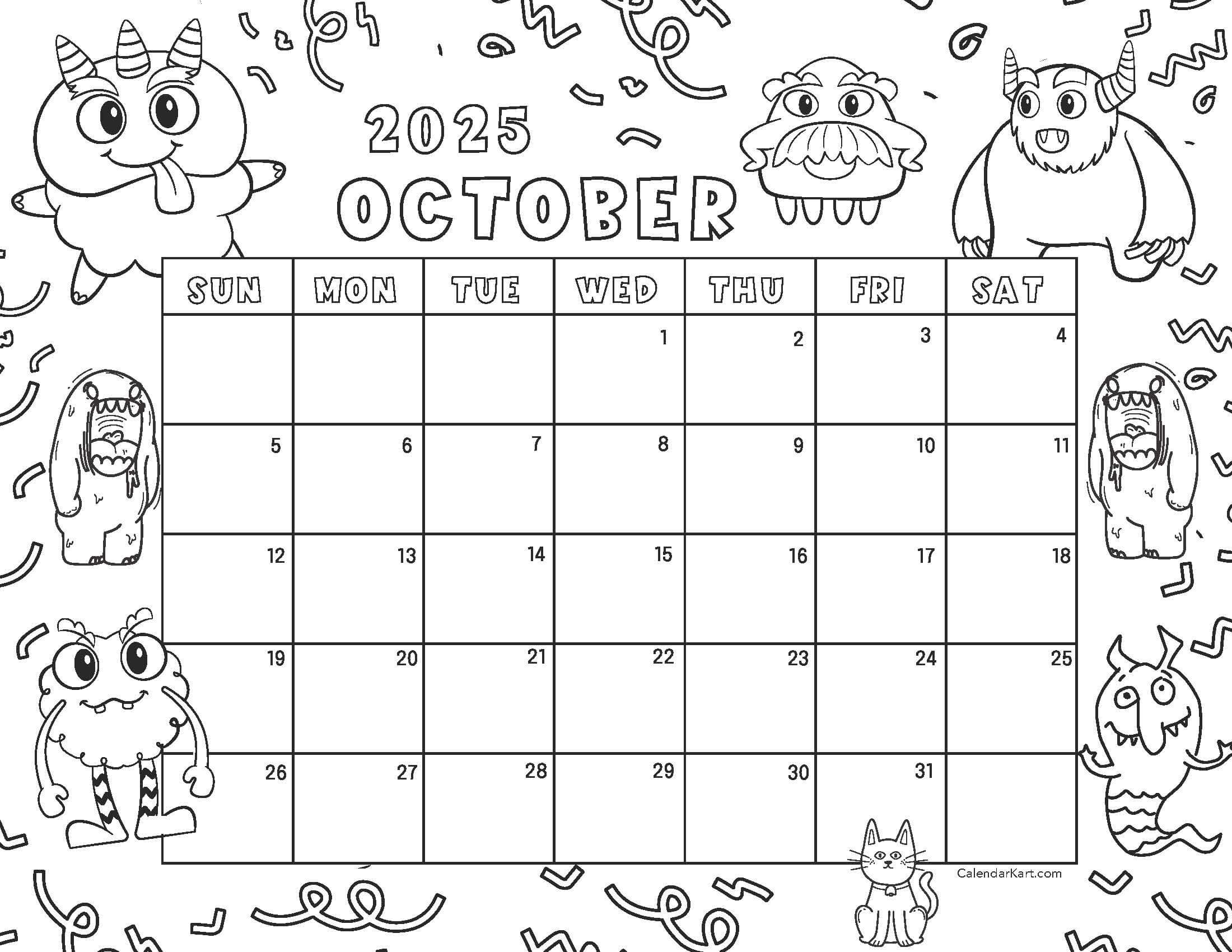 Free Printable October 2025 Calendars Calendarkart