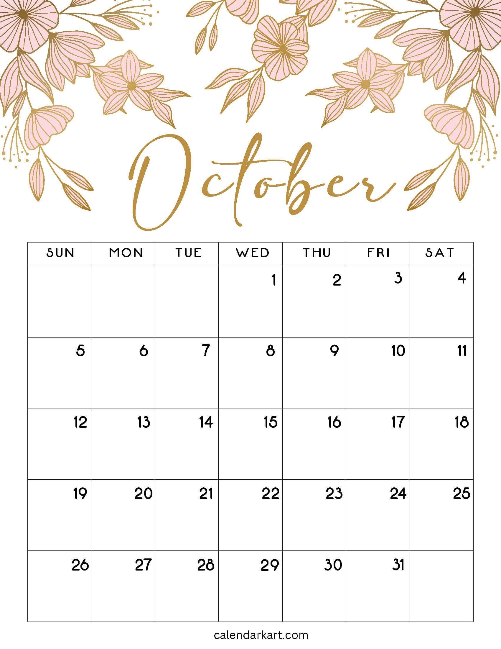 Free Printable October 2025 Calendars Calendarkart