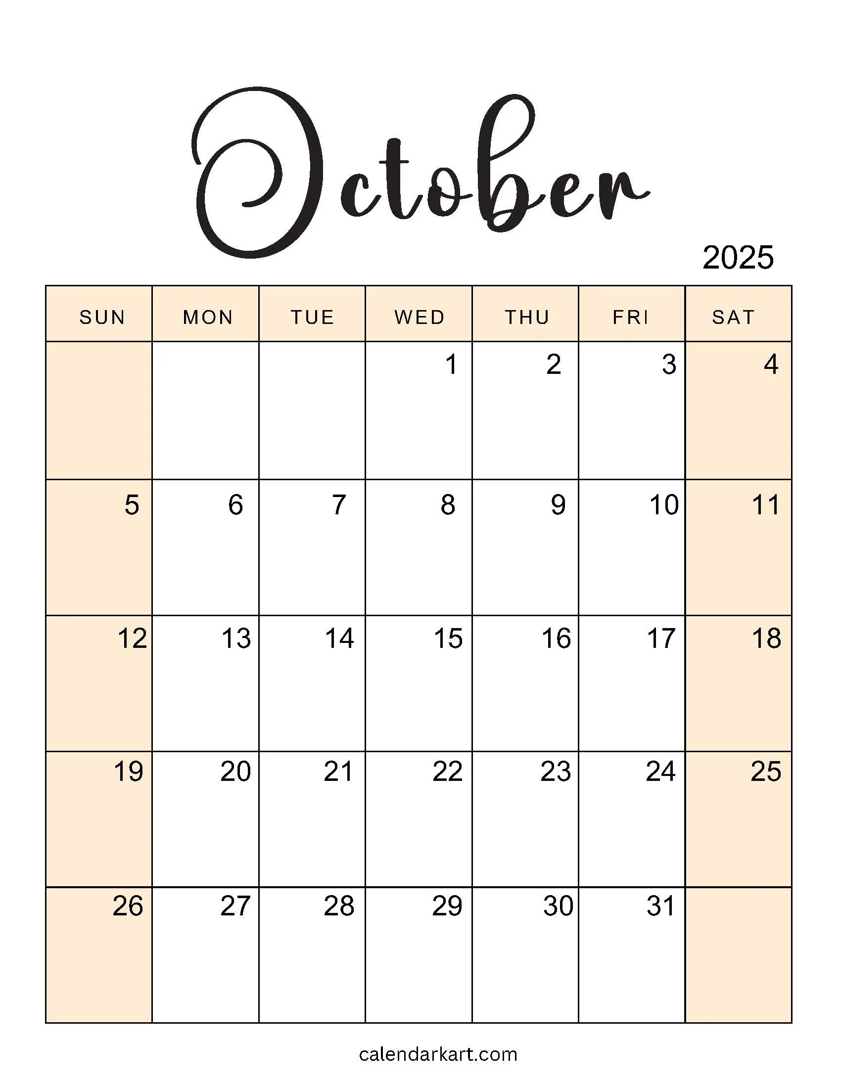 Free Printable Calendar October 2025