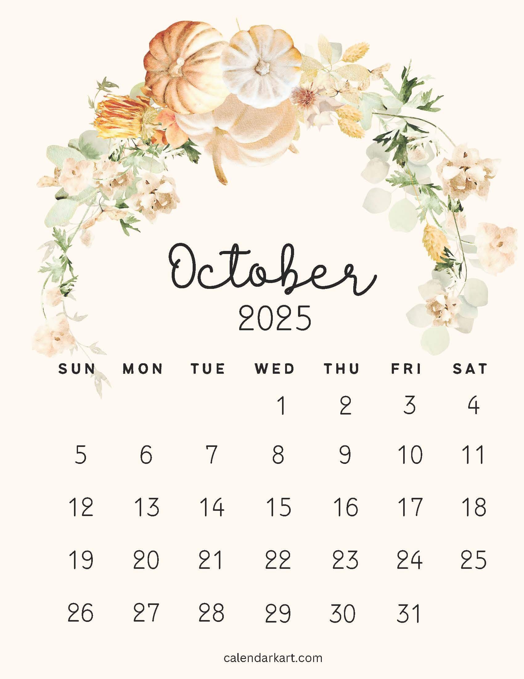 Free Printable October 2025 Calendars Calendarkart