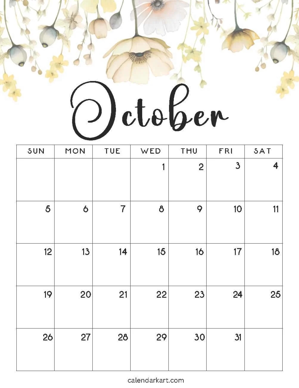 Free Printable October 2025 Calendars Calendarkart