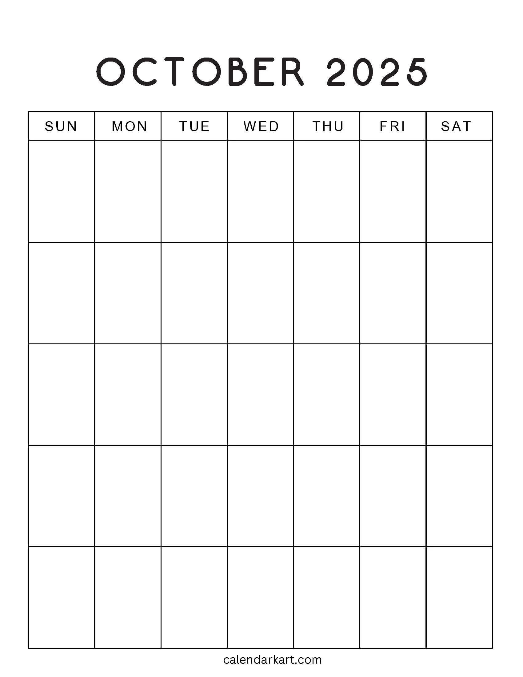 Free Printable October 2025 Calendars Calendarkart