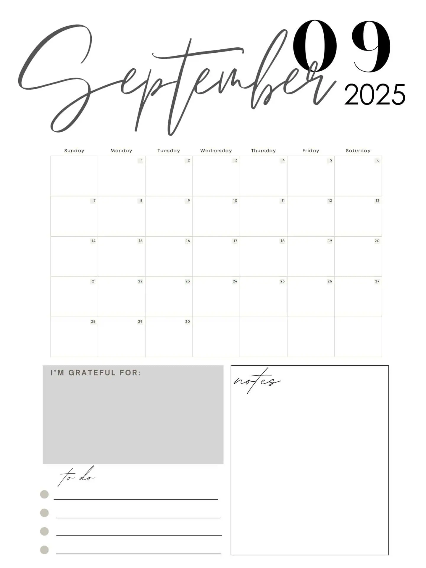 FREE Printable September 2025 Calendar Instant Download