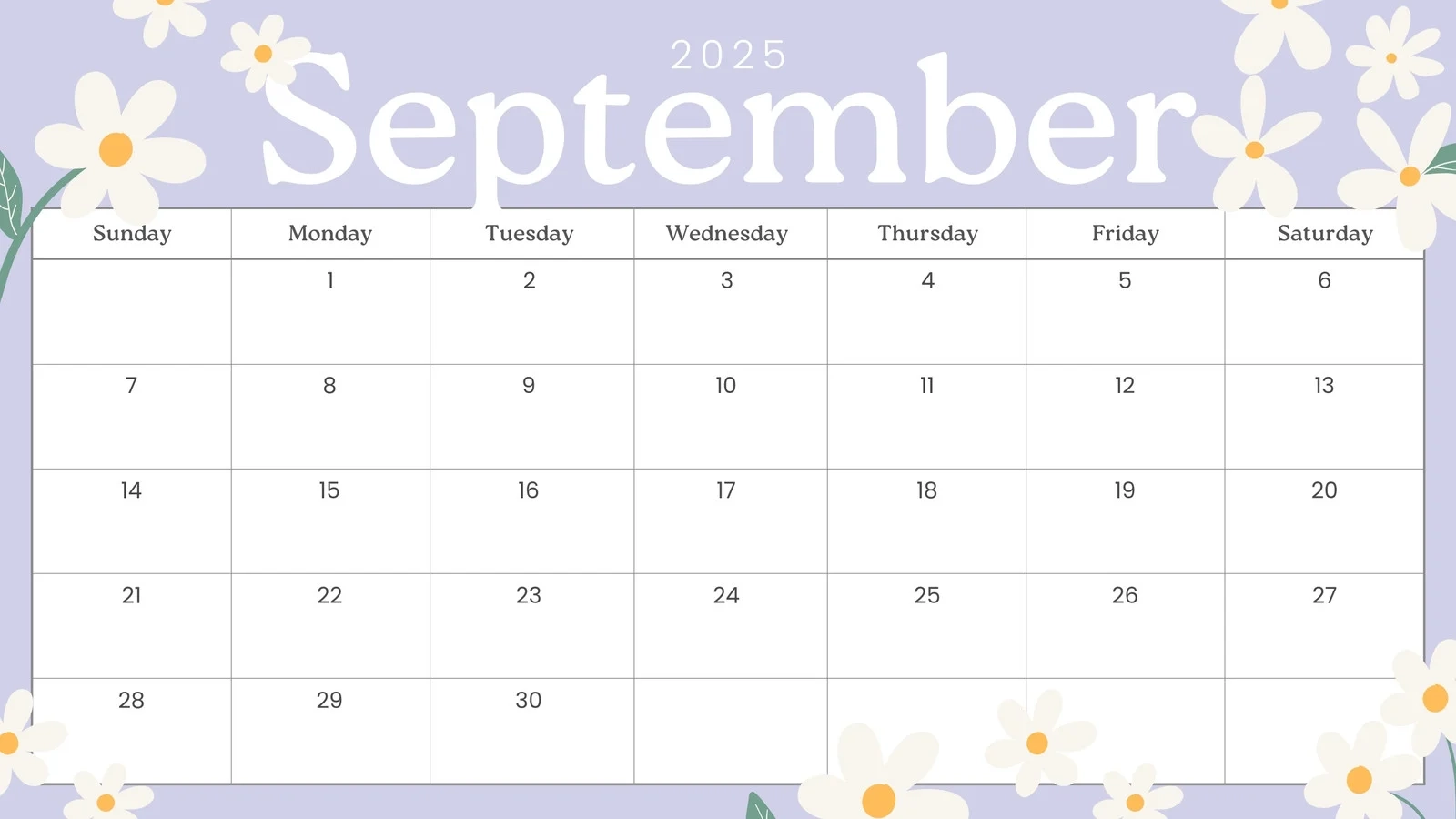 September 2025 Blank Printable Calendar