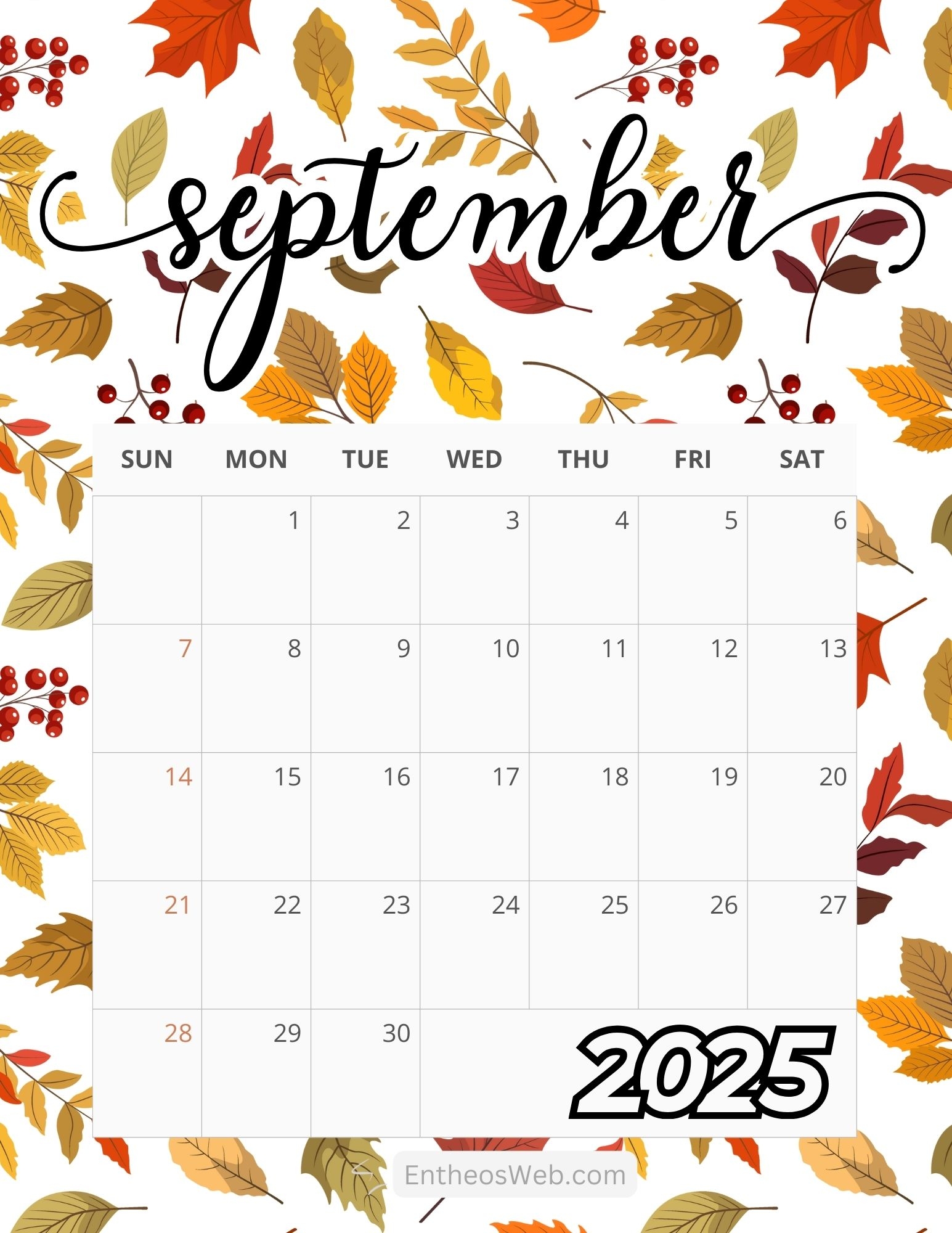 Free Printable September Calendars For 2025 Vertical Designs EntheosWeb