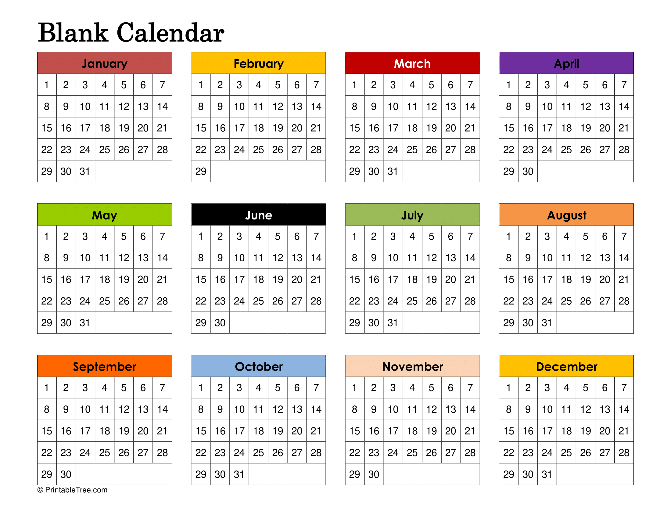 Free Printable Yearly 2025 Blank Calendar Templates PDF Printable Tree