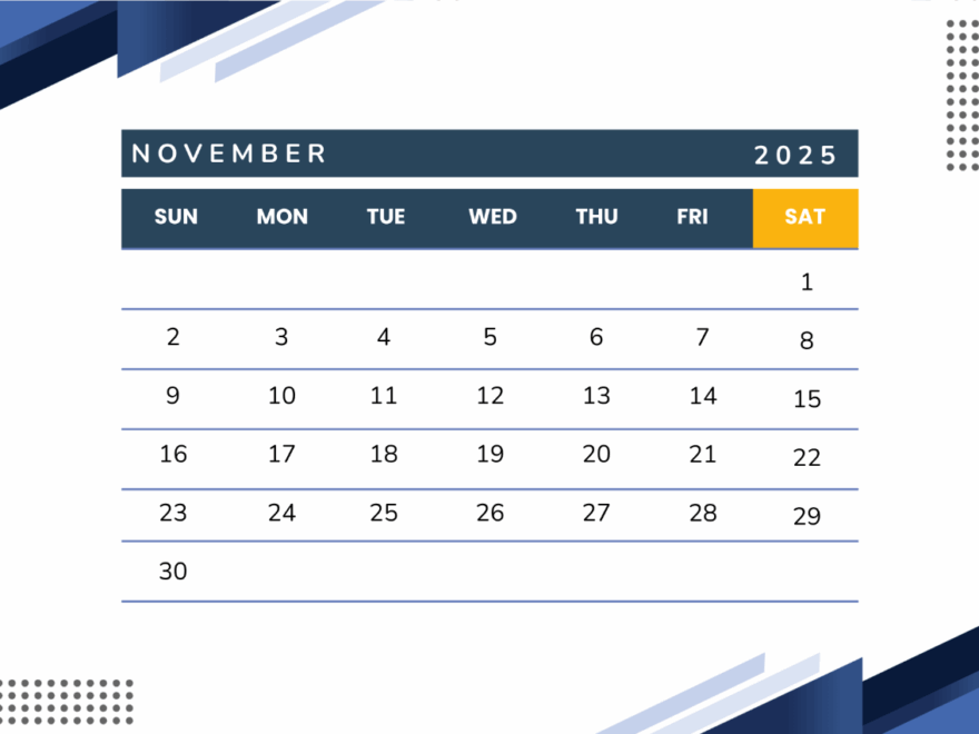 Free Professional November 2025 Desk Calendar Template To Edit Online