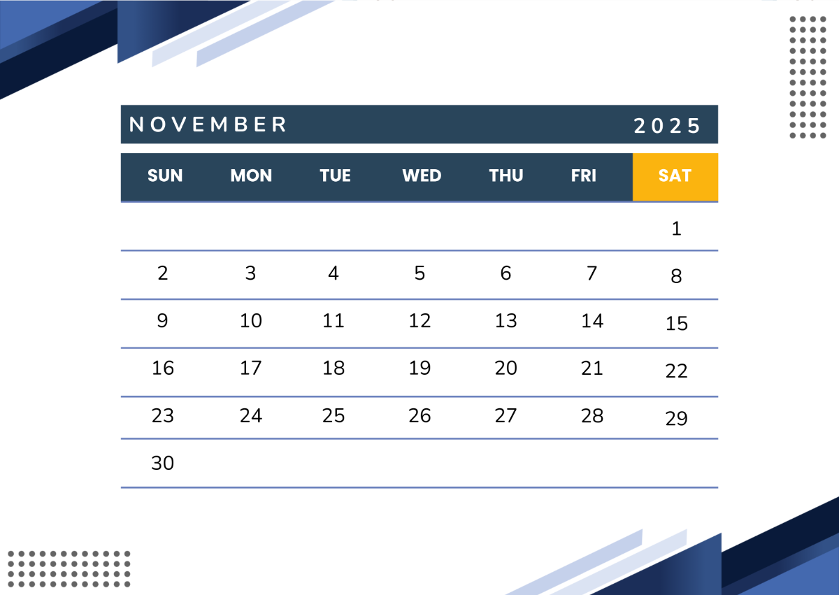 Free Professional November 2025 Desk Calendar Template To Edit Online