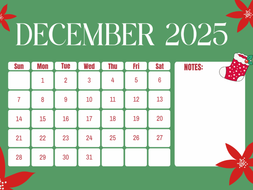 Free Red Green December 2025 Calendar Template To Edit Online