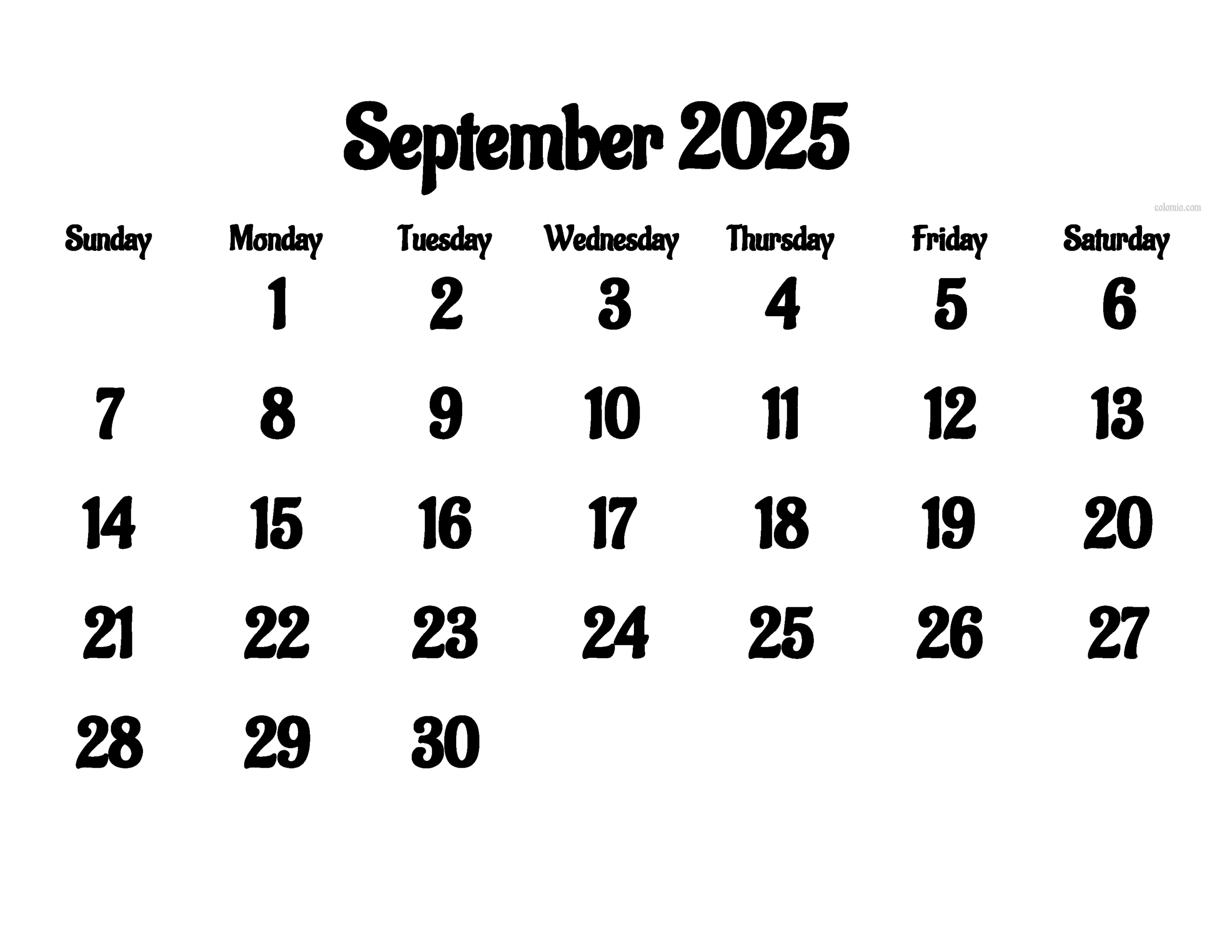 September Calendar For 2025