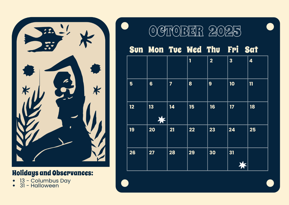 Free Shining Mom October 2025 Calendar Template To Edit Online