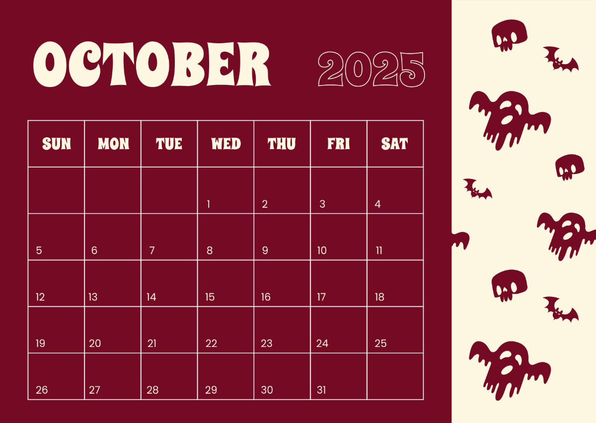 Free Simple October 2025 Calendar Template To Edit Online