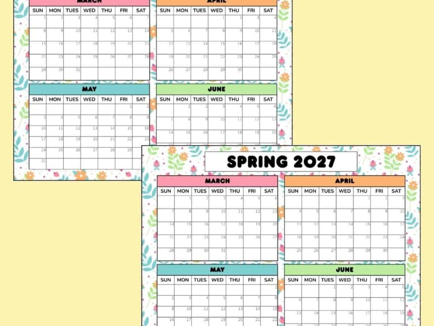 Free Spring Calendar Printable 2026 2027 PDF