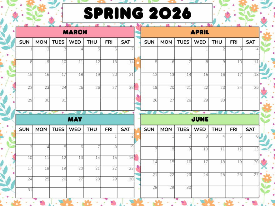 Free Spring Calendar Printable 2026 2027 PDF
