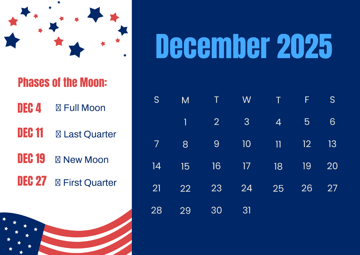 Free US December 2025 Calendar With Holidays Template To Edit Online
