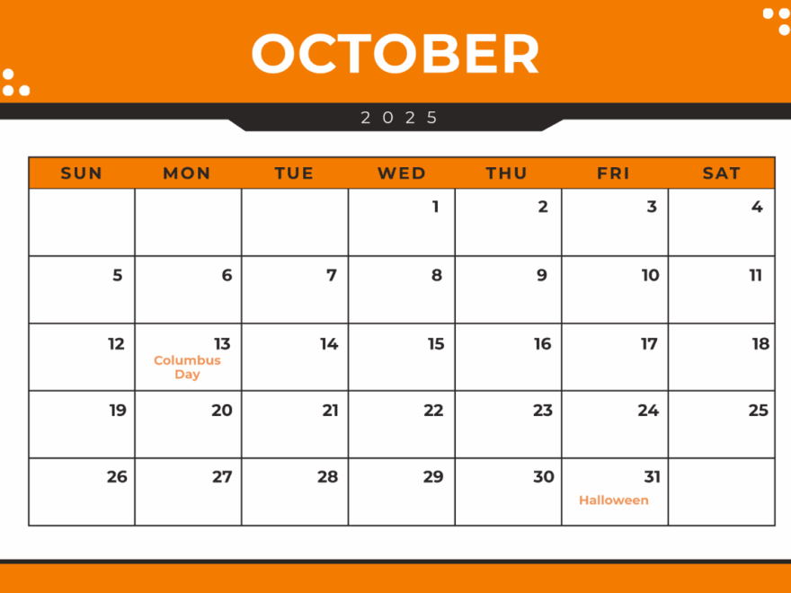 Free Year 2025 October Calendar Template To Edit Online