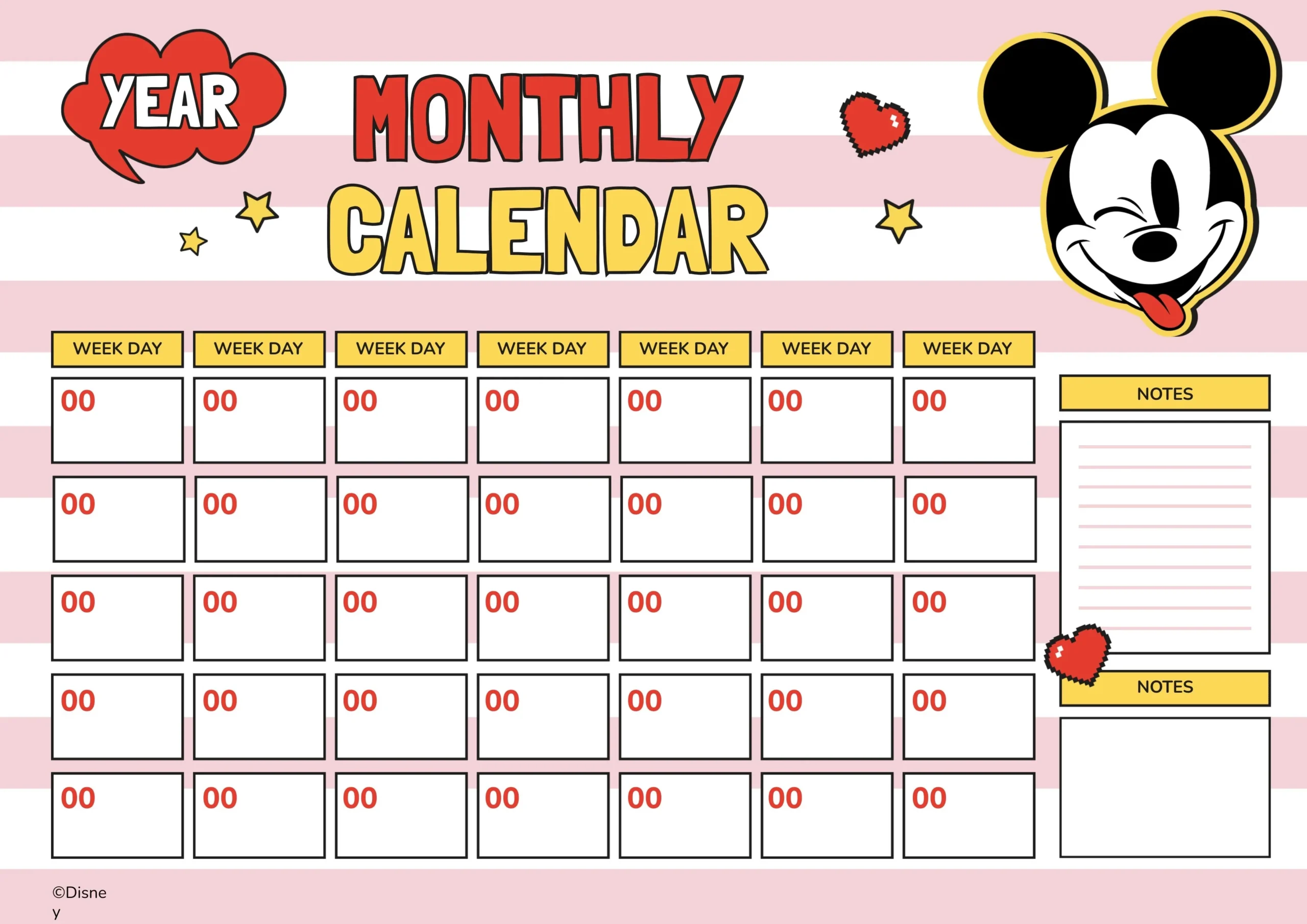 FREEBIE Disney Mickey Mouse PDF Printable Monthly Calendar Plannerologystudio