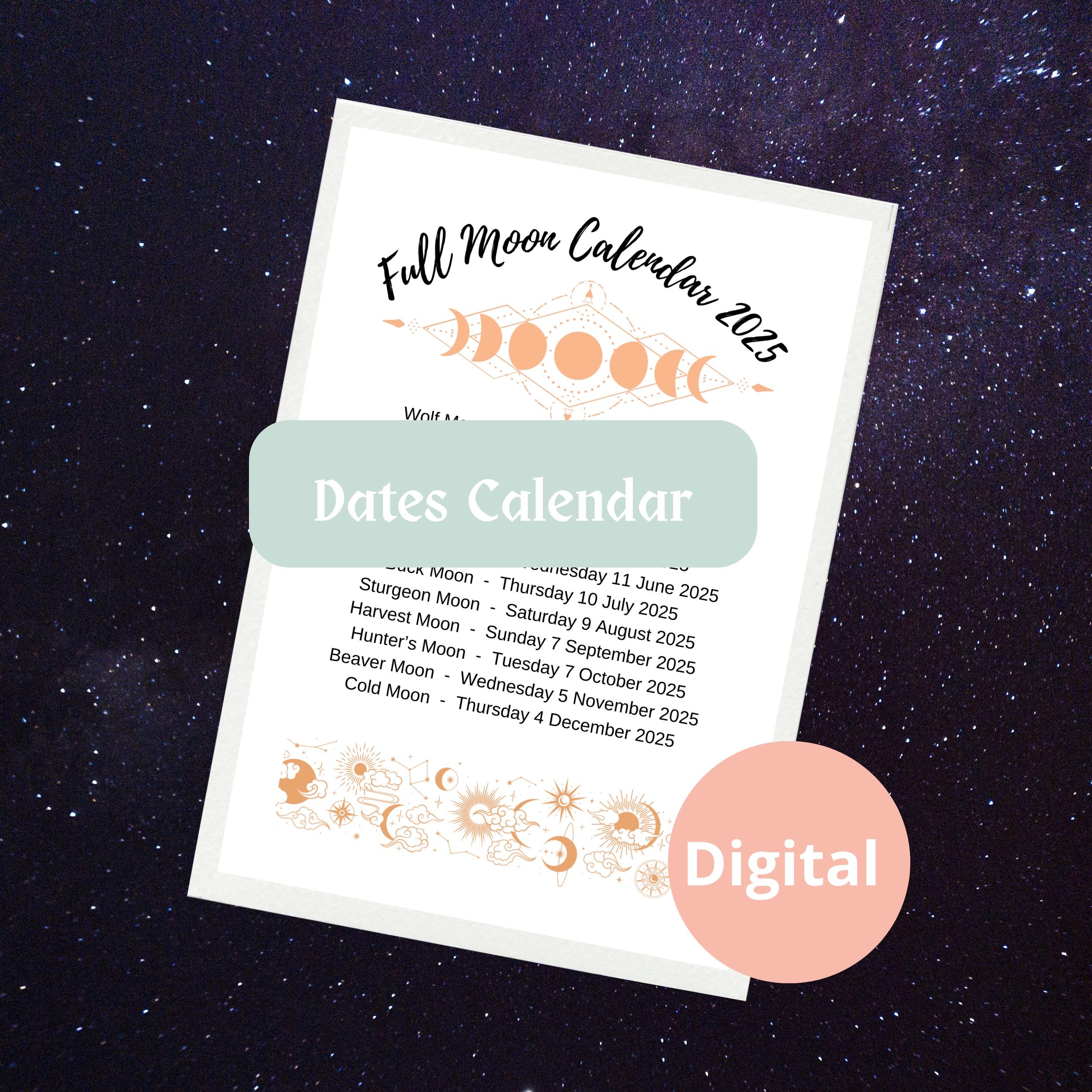 Full Moon Calendar 2025 Great For Rituals Spells Manifestation Intention Setting Instant Download Sizes A4 Usletter A5 Pdf Printable Etsy