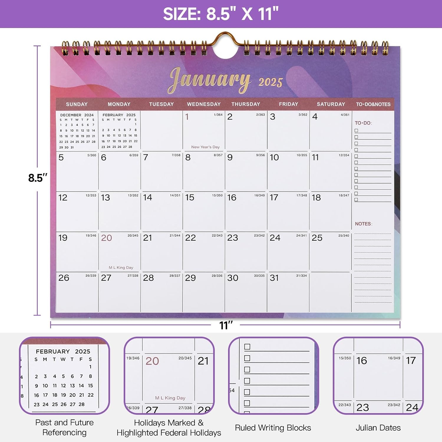 Hanging Calendar 2025 2026 2025 2026 Calendar 2025 2026 Wall Calendar 18 Months July 2025 Dec 2026 Monthly Julian Date Calendar 11 X 8 5 Twin Wire Binding Ideal For Wall Desk Calendar July 2025 2026