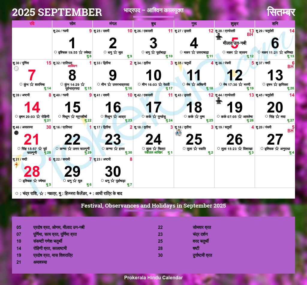 Hindu Calendar 2025 Festivals Auspicious Days Important Dates