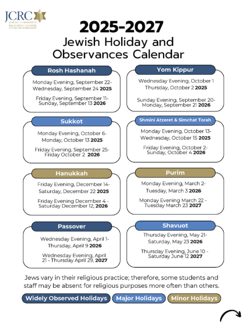 Holiday Calendar Jewish Community Relations Council Of Greater Washington