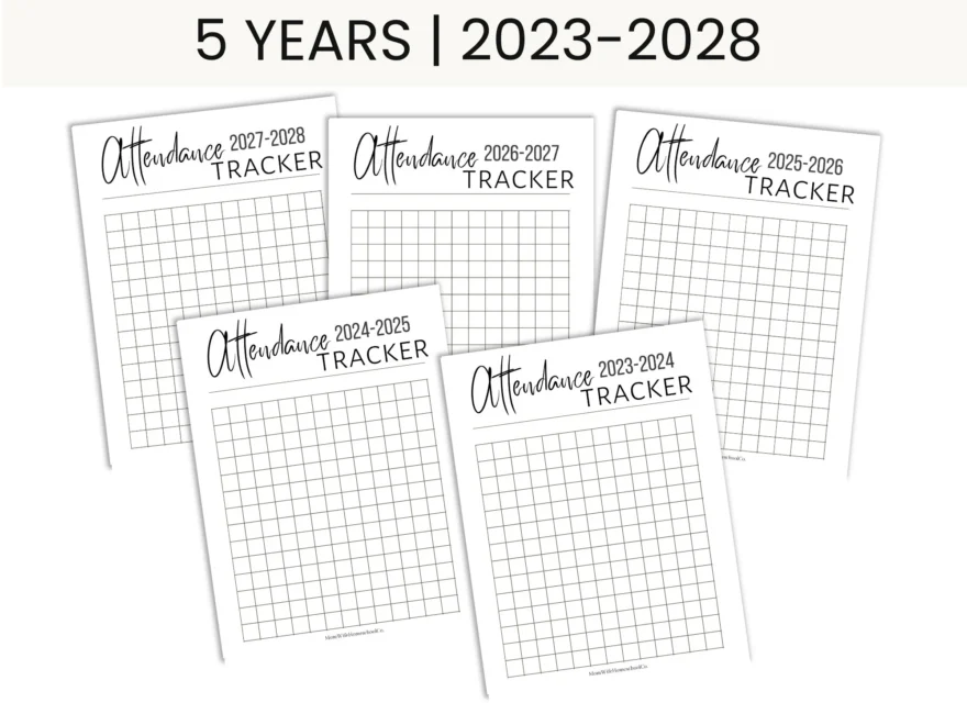 Homeschool Attendance Record Trackers 5 Homeschool Years 2023 2024 2025 2026 2027 2028 Instant Download Planner Printables Binder Etsy