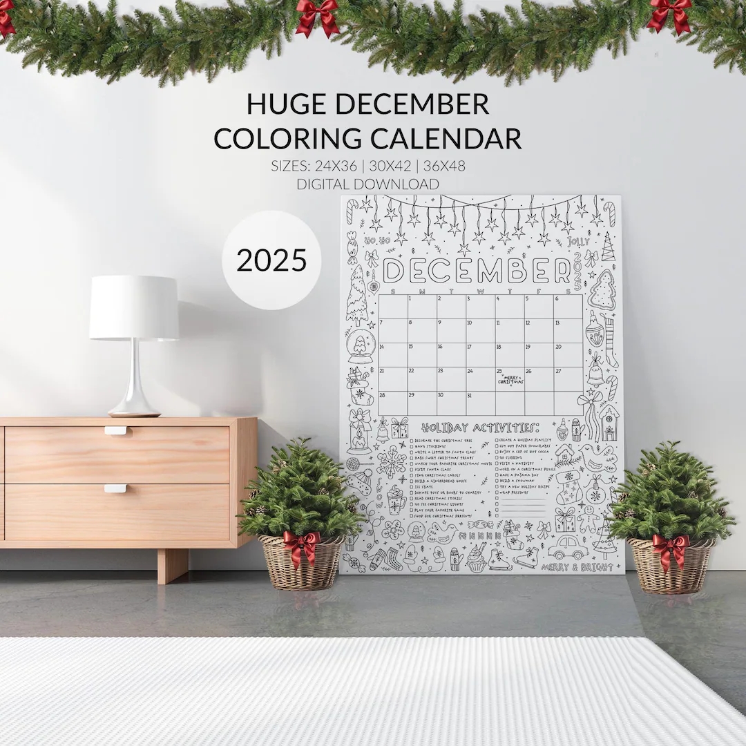 Huge December 2025 Coloring Calendar Christmas Countdown Large Christmas Calendar Activities List 18x24 24x36 30x42 36x48 Digital Etsy
