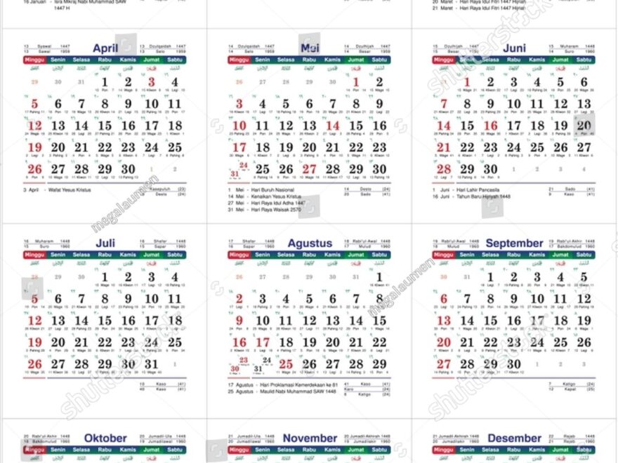 Indonesian Gregorian Calendar Templates 2026 Horizontal Stock Vector Royalty Free 2609305493 Shutterstock