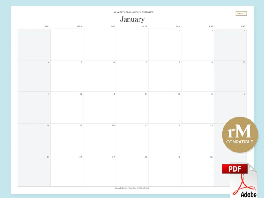 Ink Volt 2025 2026 Printable Calendars